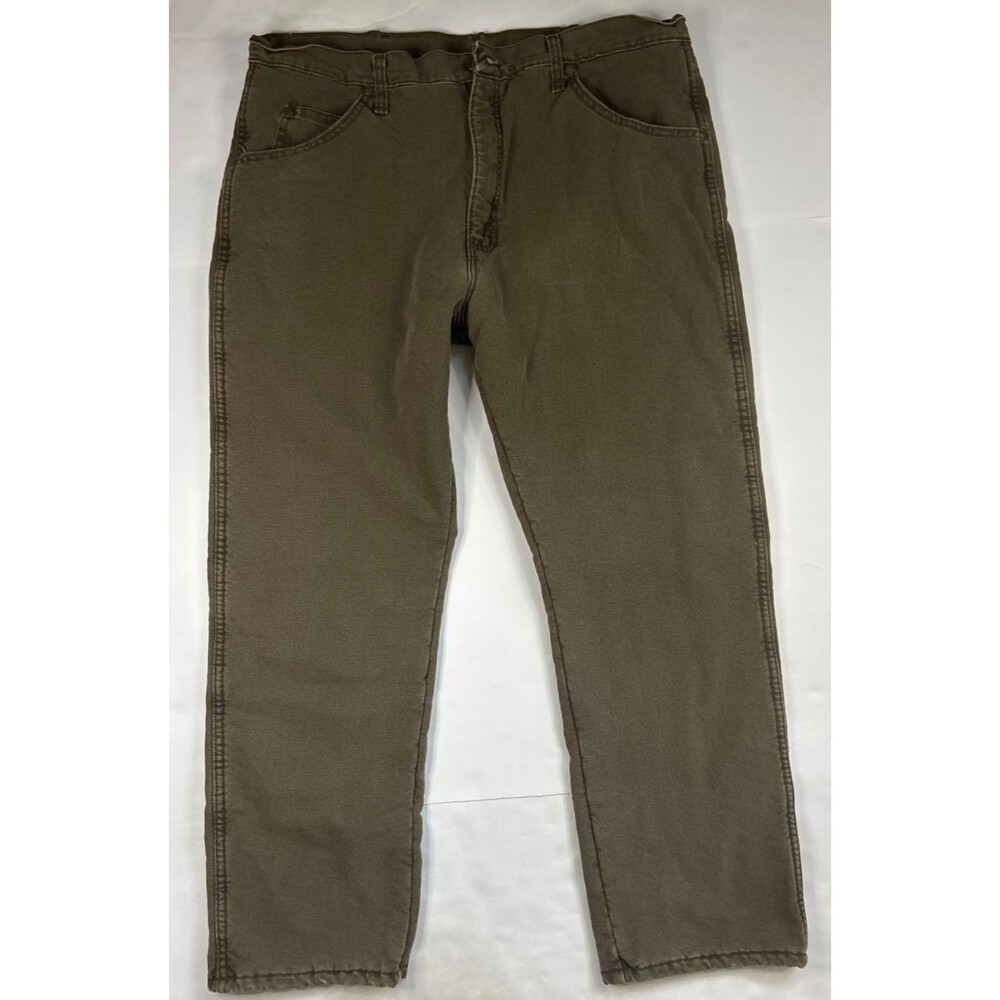 Wrangler Fleece Lined Canvas Work Pants Men's 38 30 Brown Straight Leg 1033213NB